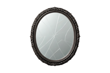 Ornate oval mirror with a shattered reflective surface