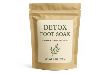 Detox foot soak in kraft paper packaging bag with transparent background