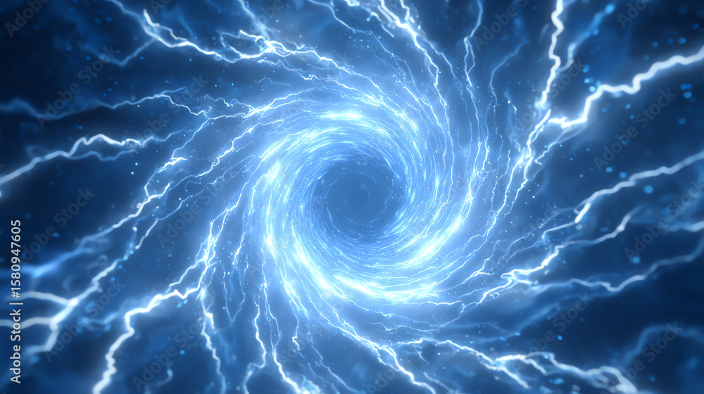 Poster a mesmerizing blue vortex displaying swirling energy and light. this captivating image evokes a sens
