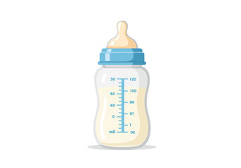 A baby bottle filled with liquid