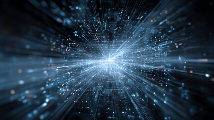 Fototapeta premium A mesmerizing digital abstraction, featuring glowing particles and dynamic light rays that evoke a sense of futuristic energy.