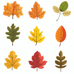 Obraz premium Flat cartoon isolated autumn leaves in warm earthy colors, designed for fall scrapbooking, digital paper, and seasonal printable backgrounds