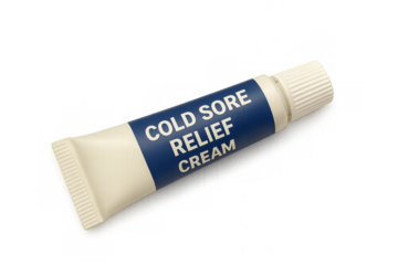Cold sore relief cream tube lying on transparent background