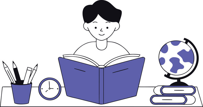 International literacy day celebration featuring a young student boy with educational elements and vibrant colors