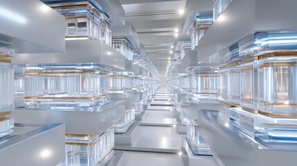 Obraz premium Futuristic digital corridor virtual space 3d visualization sci-fi environment perspective view high-tech concept