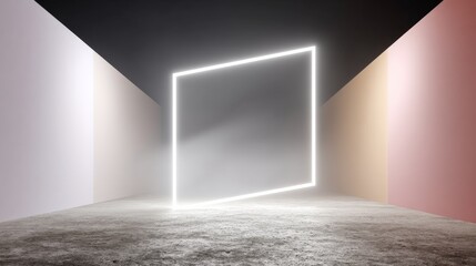 Fototapeta premium Modern art gallery illuminated sculpture installation and digital art in a dynamic environment