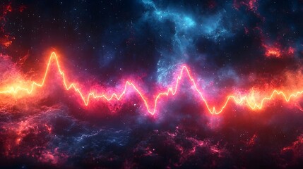 Pulsing neon heartbeat graph against a deep space backdrop