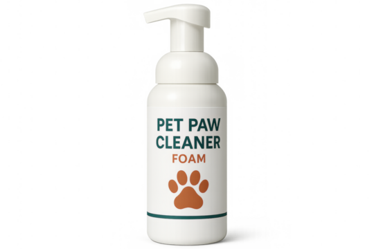 Pet paw cleaner foam dispenser bottle isolated on transparent background