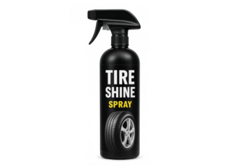 Black plastic spray bottle of tire shine spray on transparent background