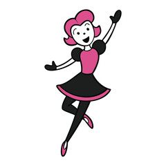 A graceful woman dancing, dressed in flowing black and vibrant pink, her movements full of energy and elegance, blending passion and style in every step.
