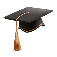 Graduation cap with tassel hanging down, isolated on transparent background