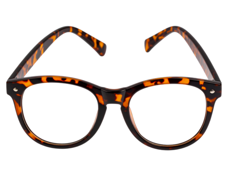 Tortoiseshell Pattern Reading Glasses with Soft Rounded Frame, Flat Lay, White Background PNG