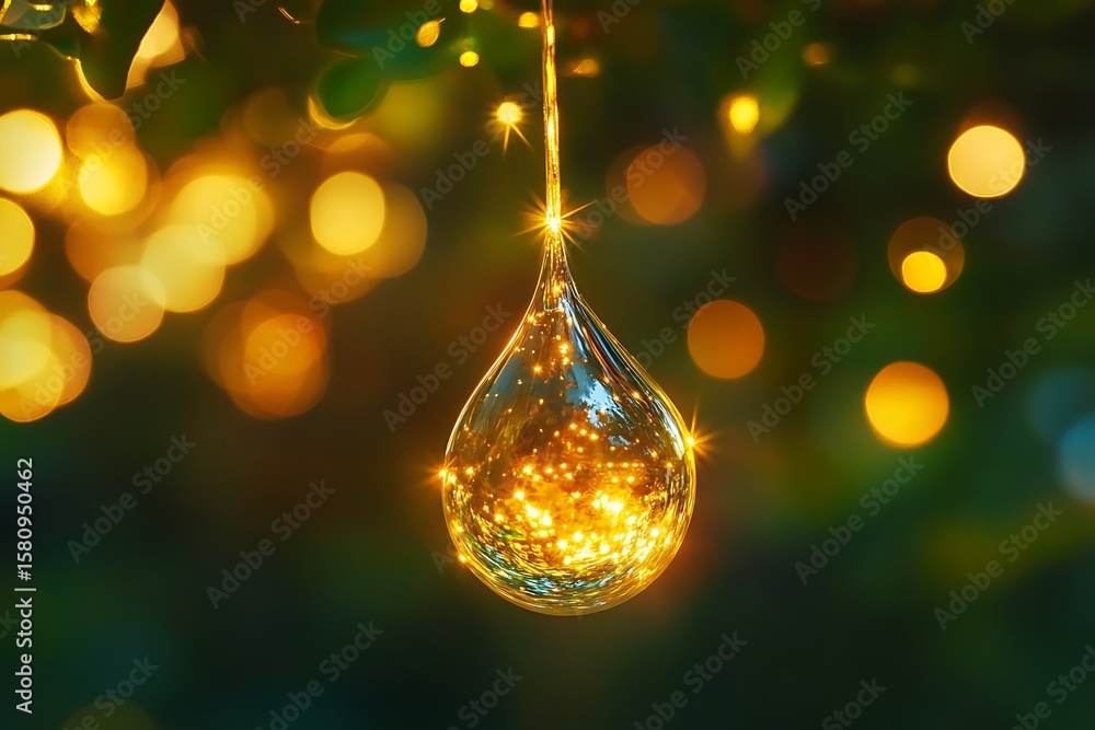 Poster a glowing droplet of mercury floating in mid-air, stretching and twisting in slow motion