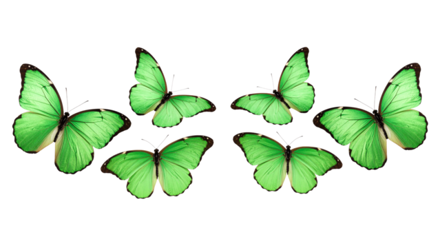 Green Butterflies on Black Background Beauty of Nature Insect Design on transparent background