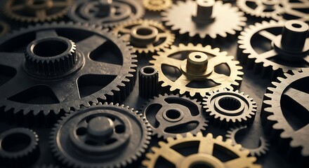 Interlocking Metal Gears, Close-up Macro View