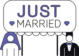 Elegant just married celebration graphic with classic typography for wedding announcements and invitations