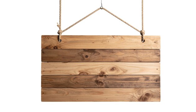 Wooden sign hanging from rope