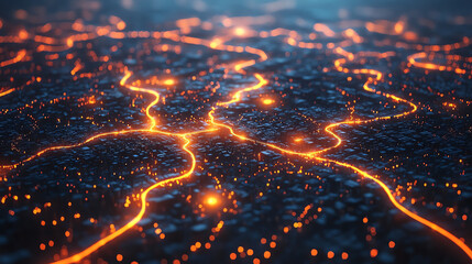 A stunning aerial view showcasing glowing network connections, representing futuristic technology and digital communication.