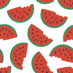 Hand drawn watermelon seamless pattern. Minimalistic Summer background with watermelon slices. Flat design vector illustration.