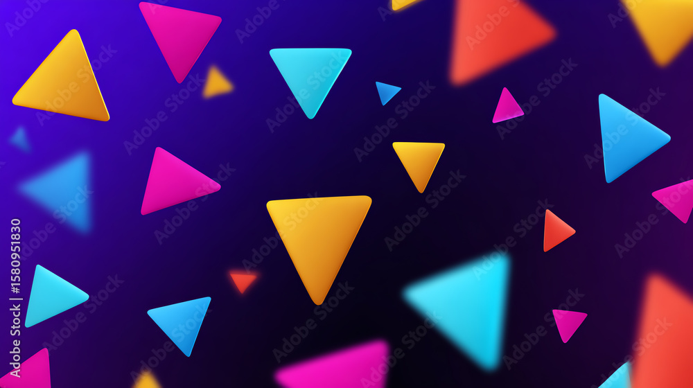 Poster a vibrant abstract background featuring colorful triangles in various sizes against a dark backdrop,