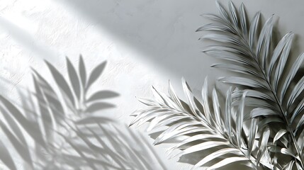 Delicate Faint Shadows Cast by Lightly Painted Leaves on a Textured Gray Wall