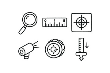 hand drawn cute doodle style isolated focus magnifier glass focus metric scale focus calibration chart focus alignment laser focus adjustment knob focus depth gauge
