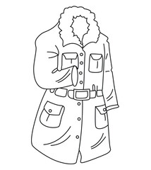 Cute cartoon hand drawn vector windproof coat outline.