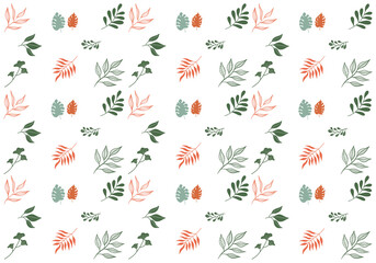 Green and orange abstract leaves seamless pattern