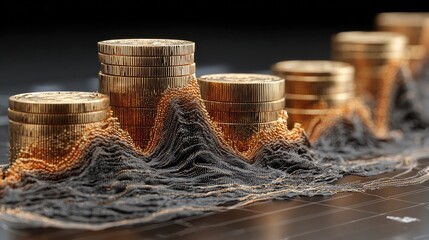Stacks of gold coins symbolize financial growth and investment potential, highlighting business success and wealth management strategies in a dynamic economic landscape.