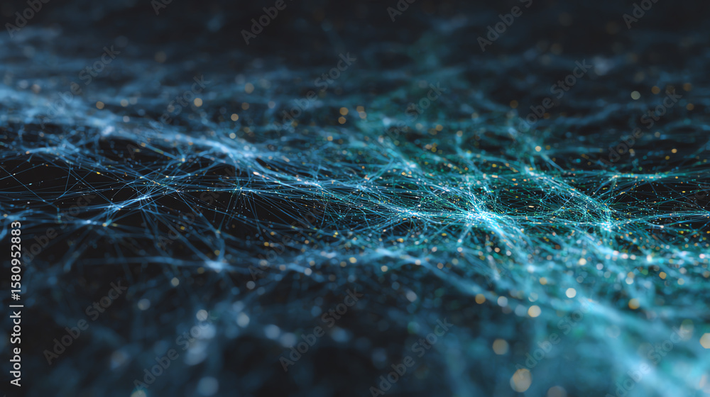 Poster a visual representation of interconnected data lines conveying technology, innovation, and digital c