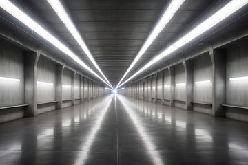 Obraz premium Extraordinary The tunnel underground passage long and far away with lights black and white style
