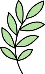 Flat symmetrical leaf illustration in green and black, modern nature icon in vector format.
