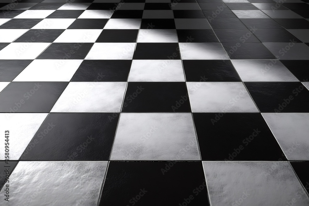 Poster sleek black and white checkered pattern creates a timeless and elegant floor design, highlighting co