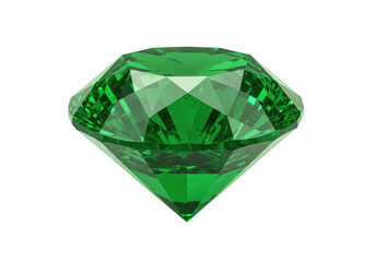 Brilliant cut green emerald gemstone isolated on transparent background