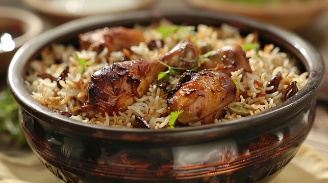 Kerala-style dum biryani prepared with jeera rice spices and succulent chicken pieces