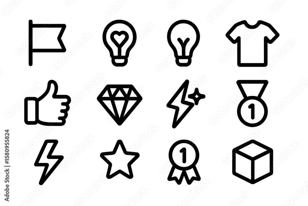 Poster dark minimalist icon set featuring various symbols and objects