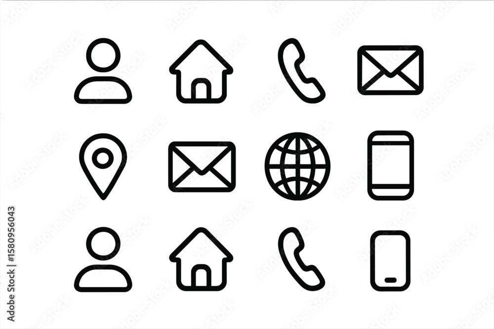 Poster sleek black communication icons set on subtle gradient background
