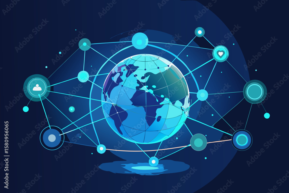 Poster global network connection a world connected by technology and communication lines