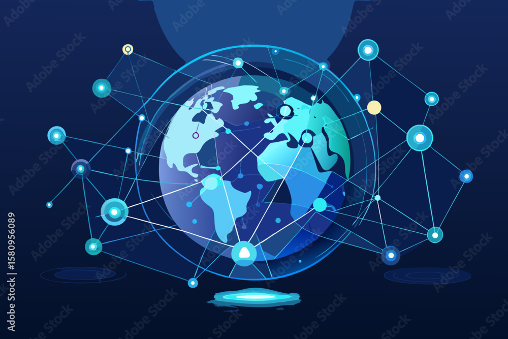Poster global network connection an illustration of interconnectedness and worldwide communication technolo