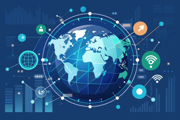 Fototapeta premium Global Network Connection with Data Visualization and Communication Technology Illustration