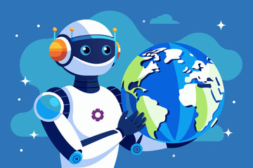 Naklejka premium Robot Holding the Earth A Depiction of Technology and Global Responsibility