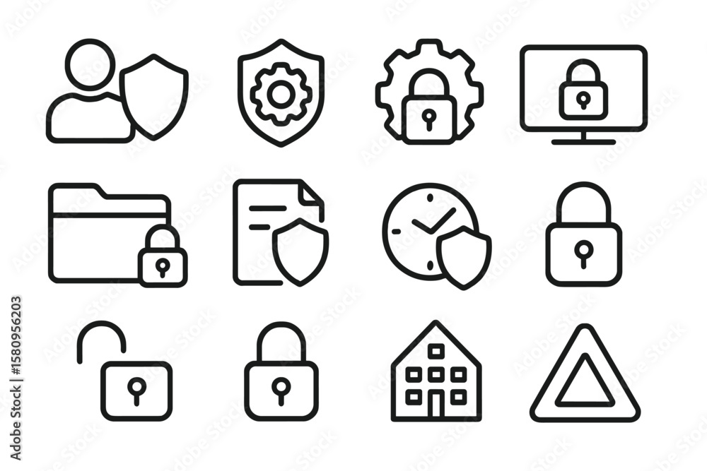 Aufkleber modern security icons collection featuring locks and shields in a minimalist style