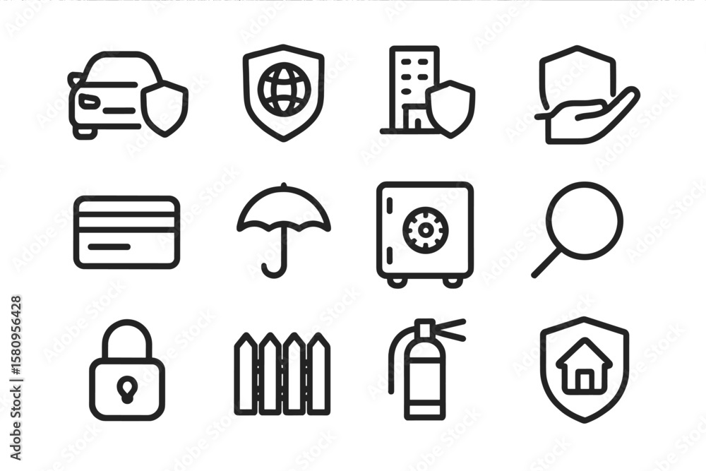 Poster security and safety icons: modern line style collection for web and apps