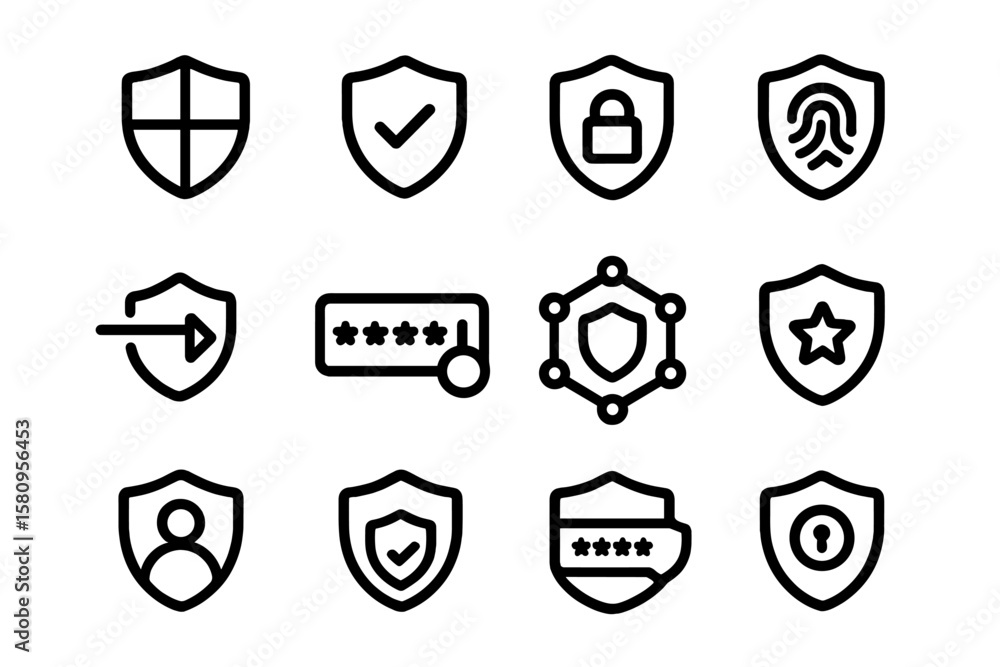 Aufkleber set of linear security icons featuring shields and protection elements