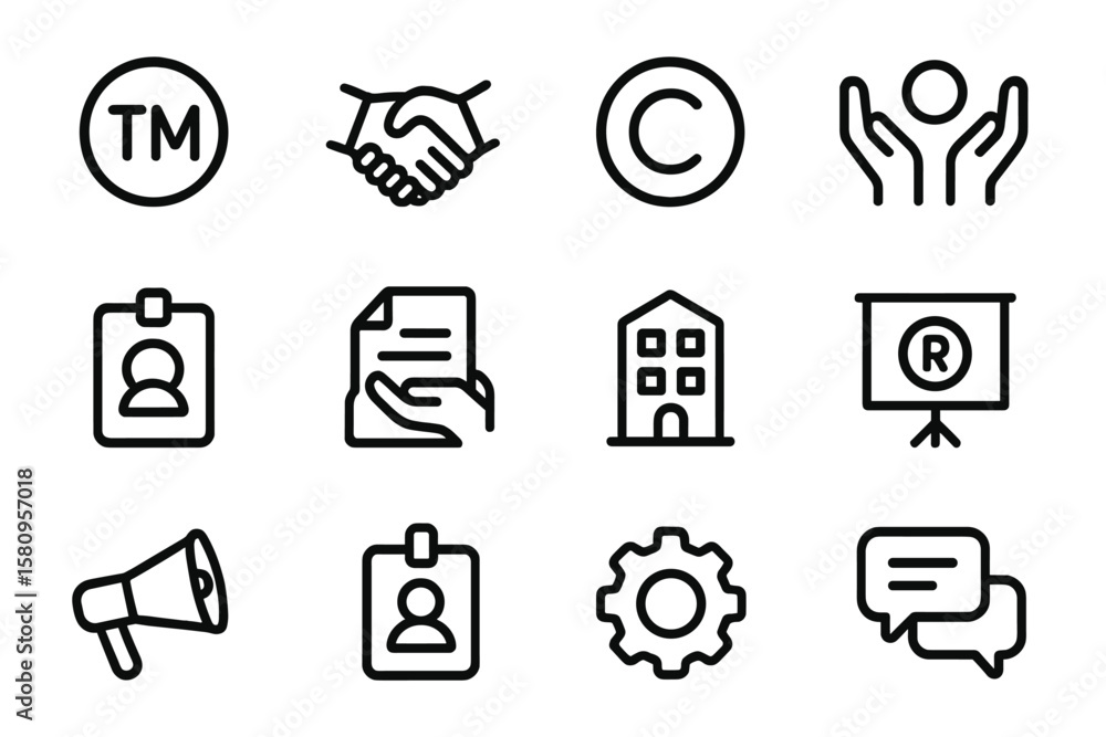 Aufkleber minimalistic icon set with symbols for business and communication on dark background