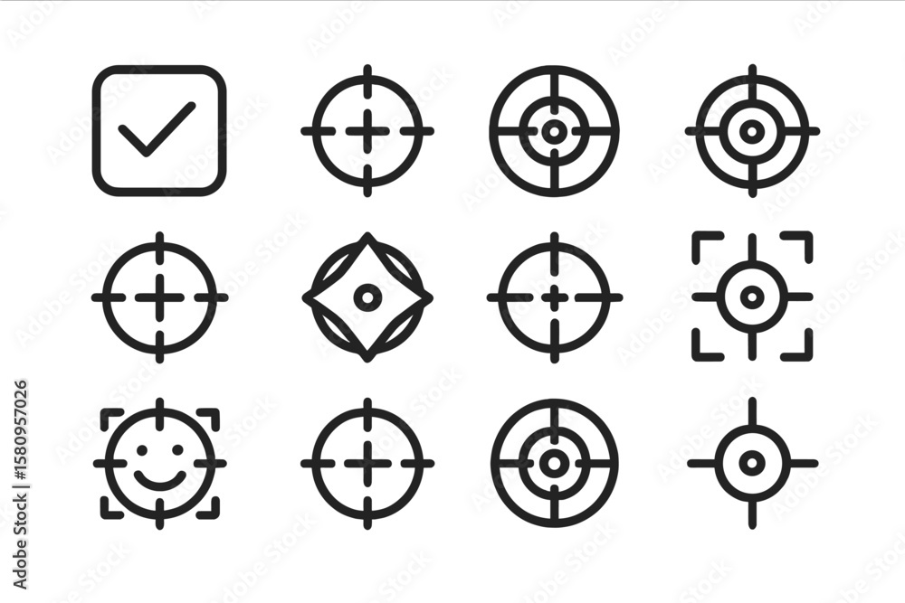 Poster modern collection of target and cursor icons in minimalistic design