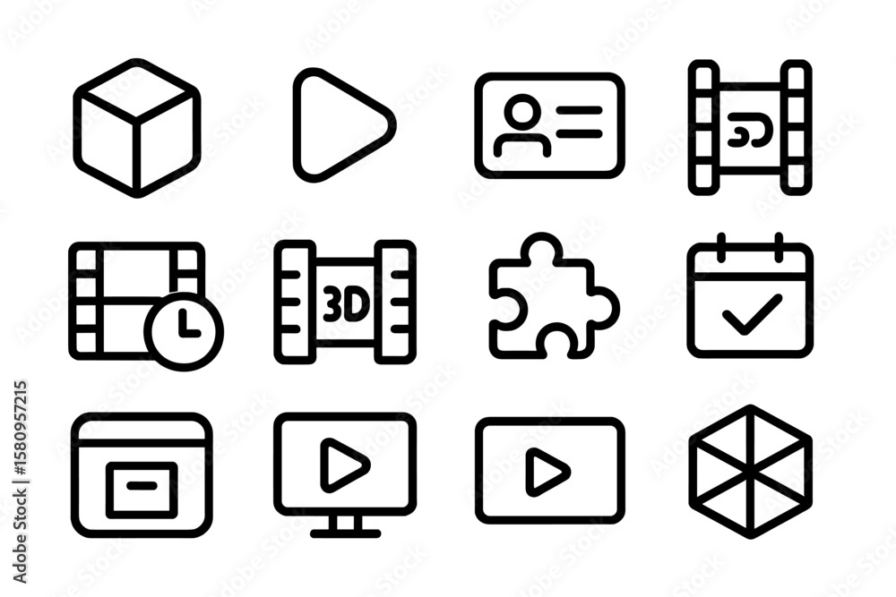 Poster minimalist icon set featuring various multi media and interface elements