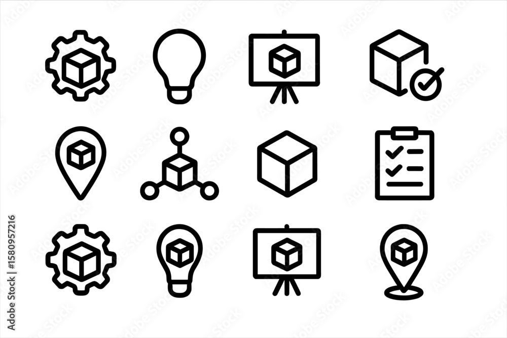 Poster collection of 3d modeling symbols in modern line art style