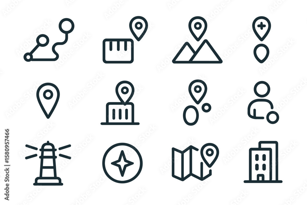 Poster minimalist line icons for navigation and location themes