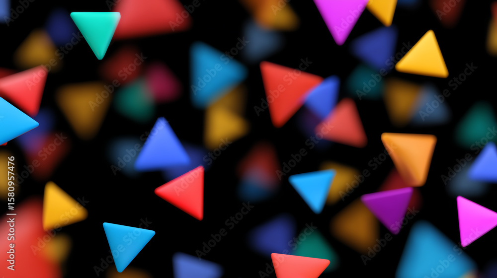 Poster colorful geometric shapes float against a dark background, creating a vibrant and dynamic visual exp